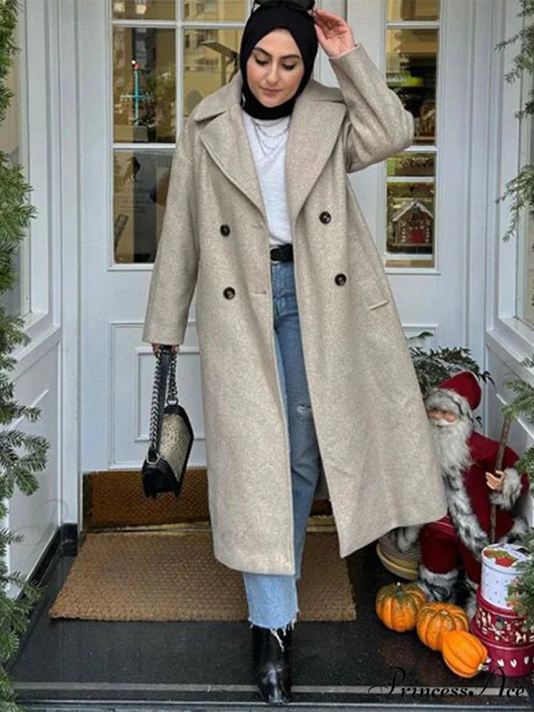 Tie-Up Mao Collar Large Lapel Overcoat Khaki / XS overcoats-241228