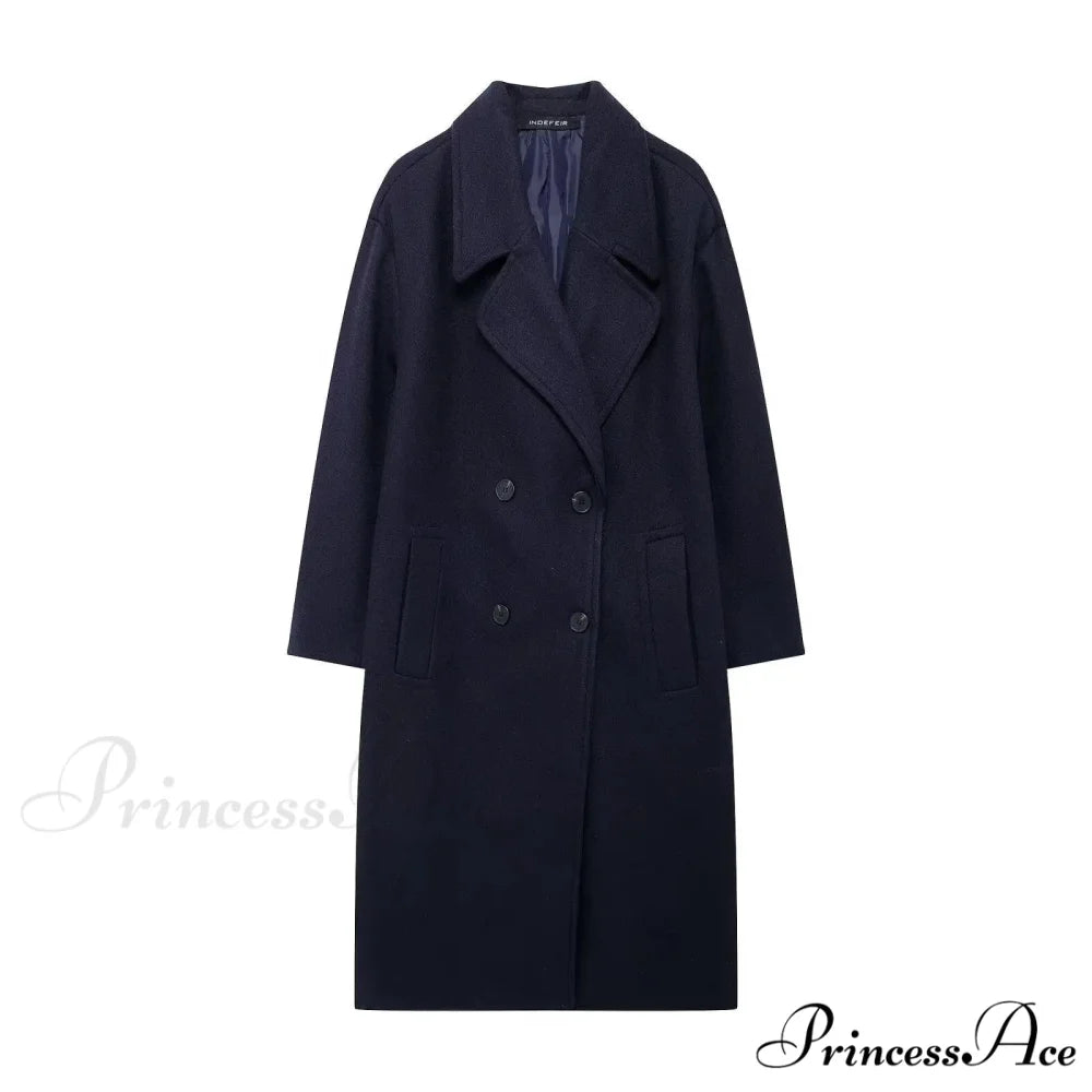 Tie-Up Mao Collar Large Lapel Overcoat Navy / XS overcoats-241228