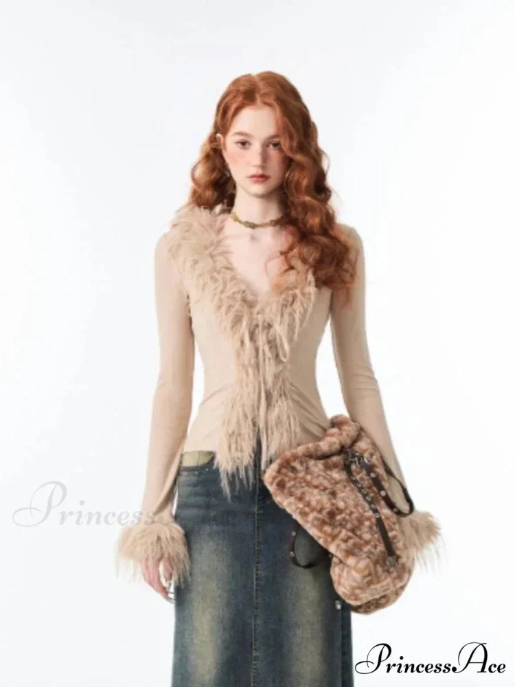 Tie Up Soft V-neck Cardigan Apricot TOPS / S cardigans-241228