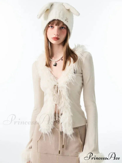 Tie Up Soft V-neck Cardigan White TOPS / S cardigans-241228