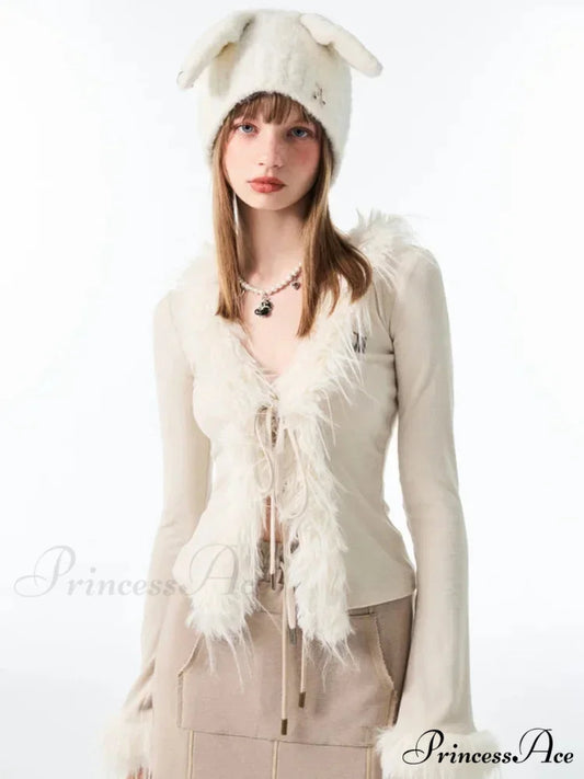 Tie Up Soft V-neck Cardigan White TOPS / S cardigans-241228