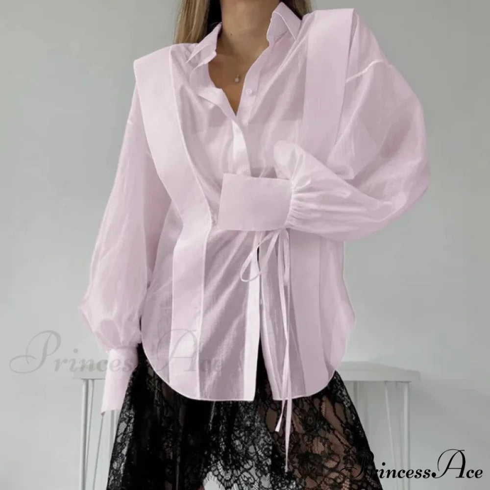 Tie-Up Transparent Informal Blouse blouse-250223