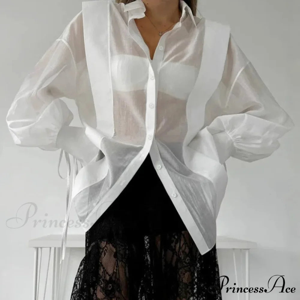 Tie-Up Transparent Informal Blouse blouse-250223