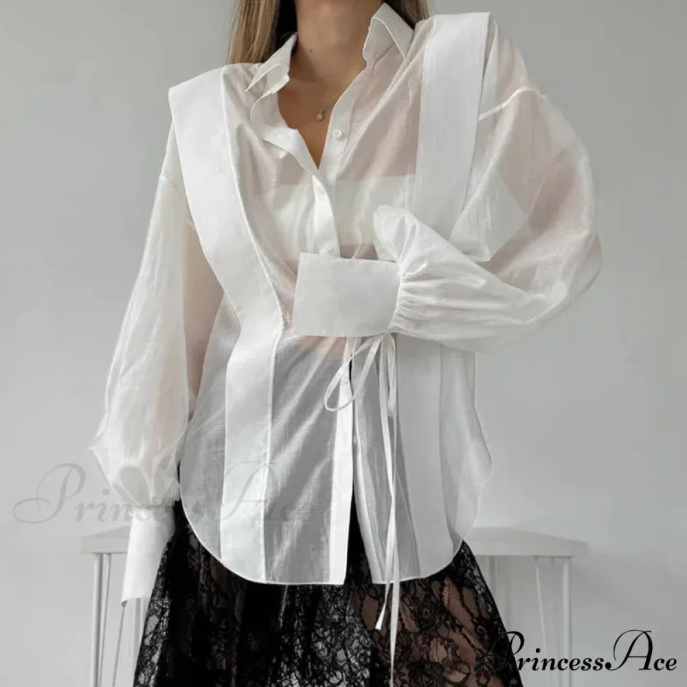 Tie-Up Transparent Informal Blouse WHITE / S blouse-250223