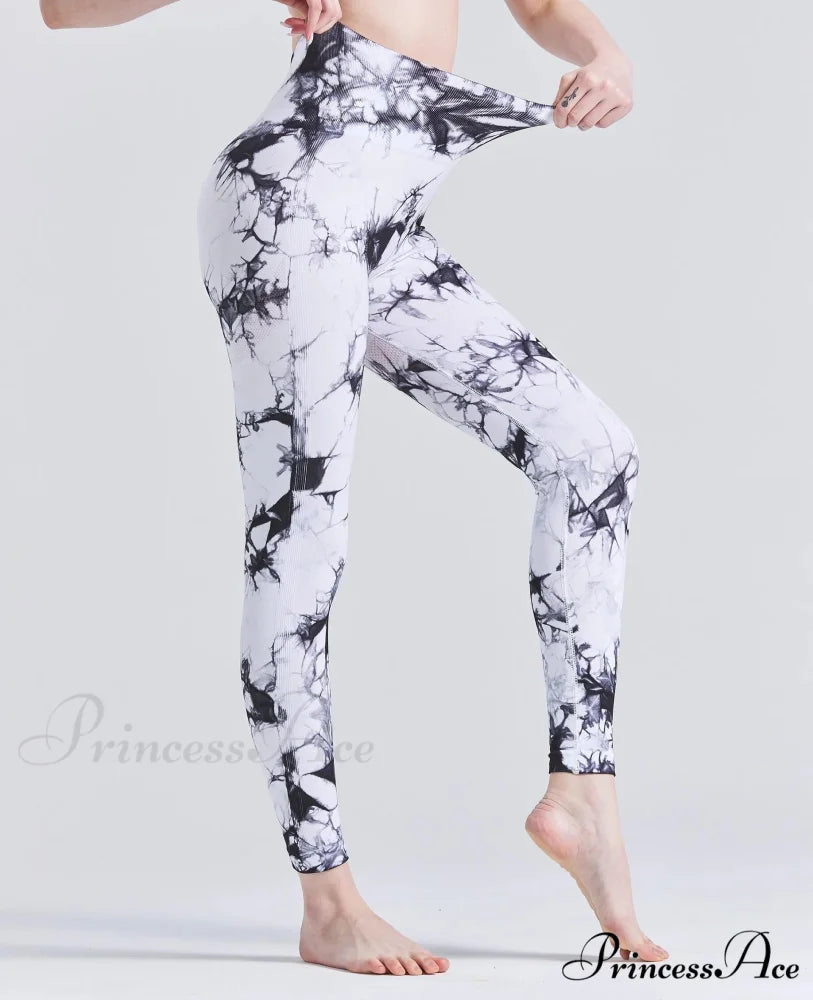 Tiedye Seamless Push Up Booty Pants Scrunch Sports Fitness High Waist Workout Yoga Leggings White / S