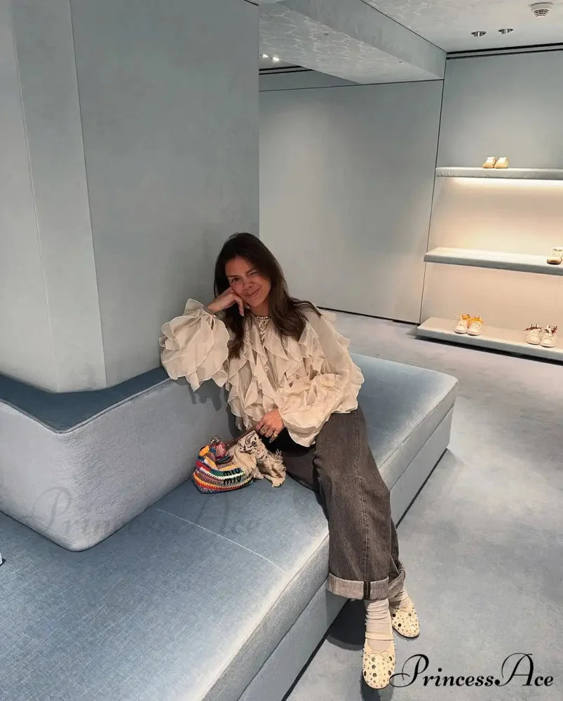 Tiered Frilled Long Sleeve Ivory Top Ivory / S blouse-250223