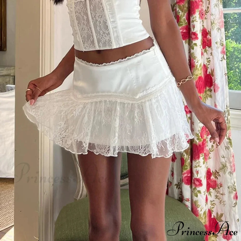 Tiered Lace Billowy Frilled Skirt skirts-250223