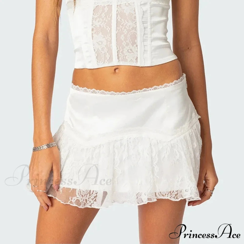 Tiered Lace Billowy Frilled Skirt WHITE / S skirts-250223
