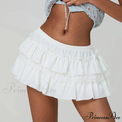 Tiered Lace Edging A-Line Skirt skirts-250223