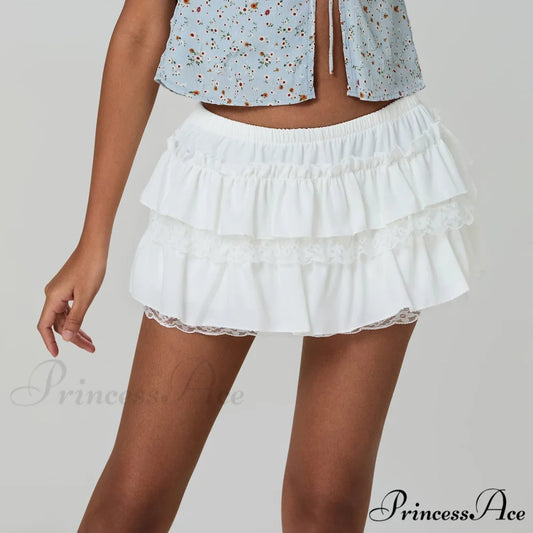 Tiered Lace Edging A-Line Skirt skirts-250223