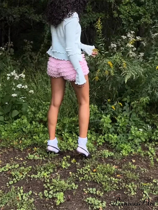 Tiered Lace Ribbon Bloomer Short short-250223