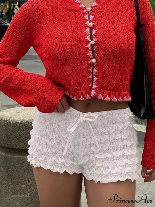 Tiered Lace Ribbon Bloomer Short red / S short-250223