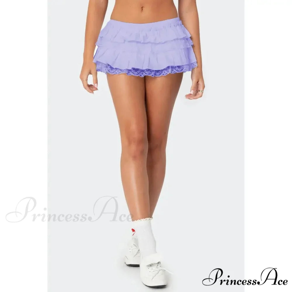 Tiered Lace Trim Skort Skirt Lavender / S skirts-250223