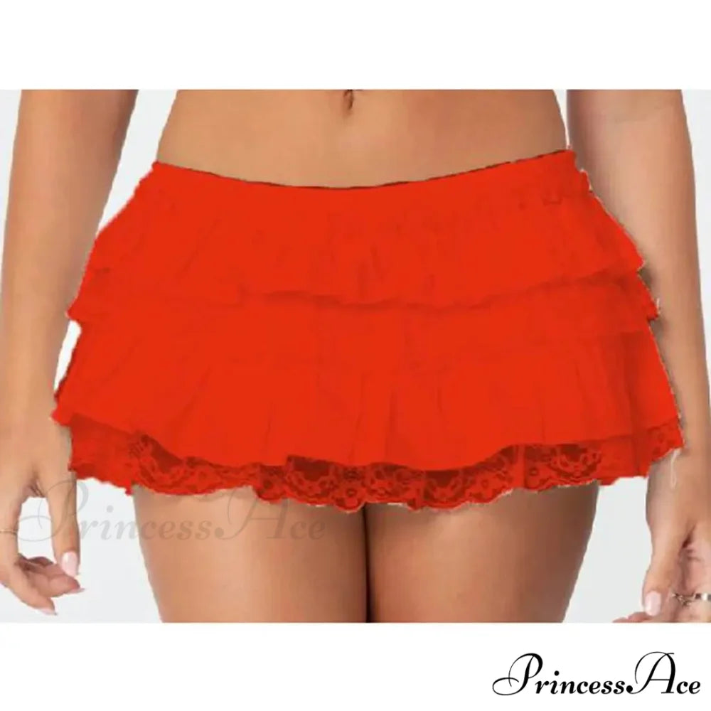 Tiered Lace Trim Skort Skirt Orange / S skirts-250223