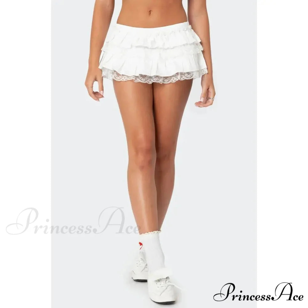 Tiered Lace Trim Skort Skirt WHITE / S skirts-250223