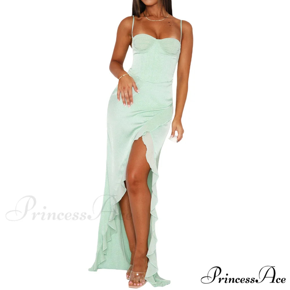 Tiffany Sleeveless High Charming Slit Formal Dress Green / S