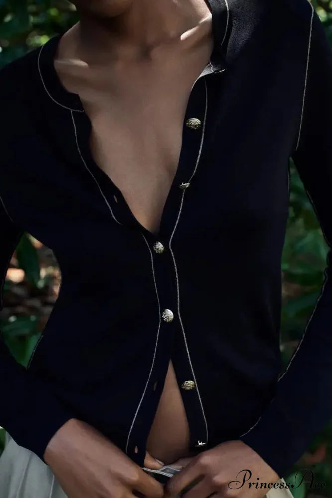 Tight Fit Contrast Border Circular Neck Cardigan cardigans-241228