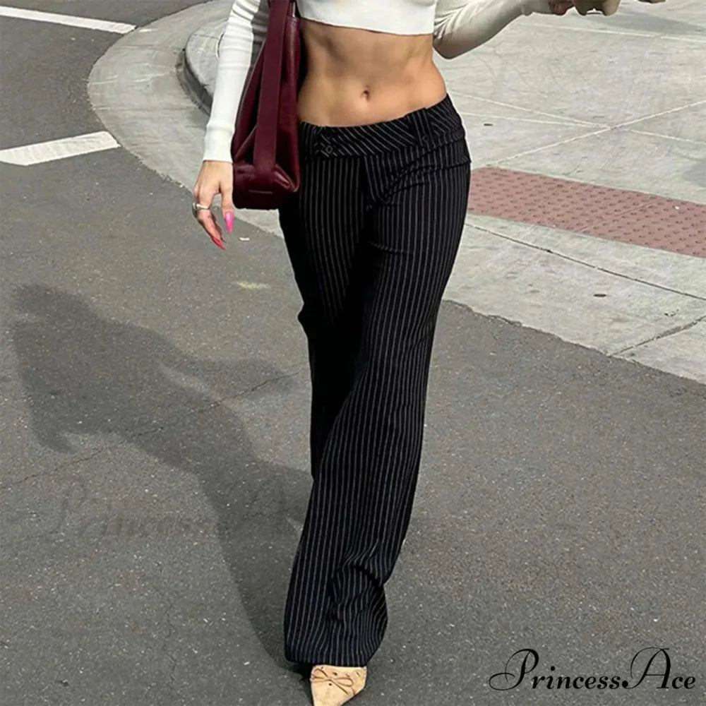 Tight Fit Striped Lowered Fashion Trousers pants-241228