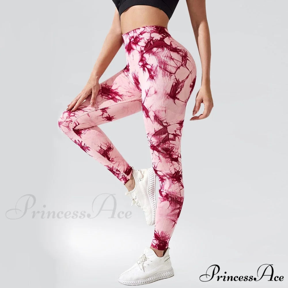 Tights High Waist Trousers Workout Sports Clothes Pink Red / XS