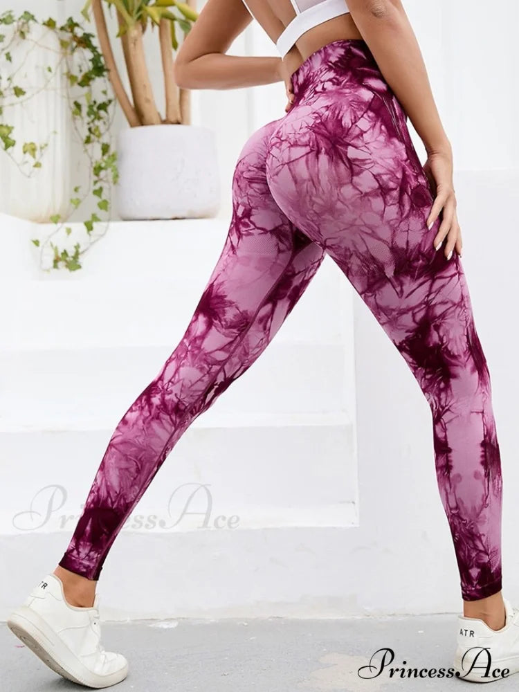 Tights High Waist Trousers Workout Sports Clothes Purple Pink / XS