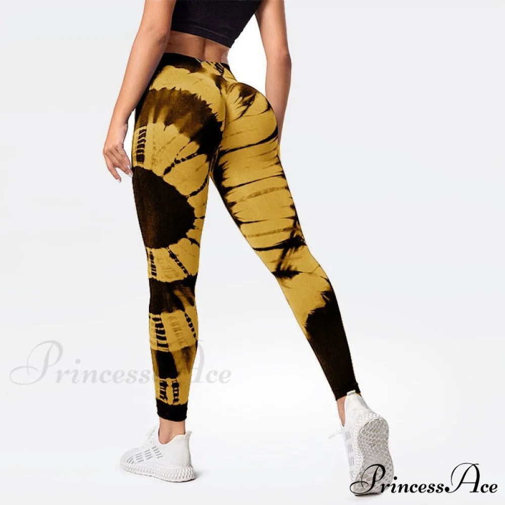 Tights High Waist Trousers Workout Sports Clothes Yellow Black / XS