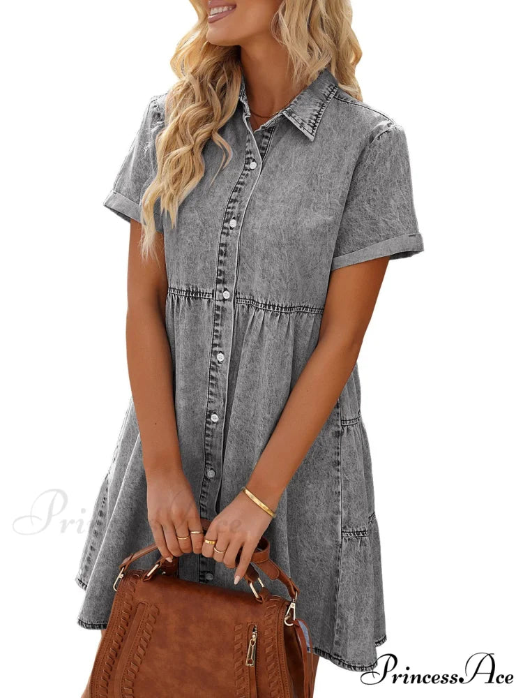 Timeless Allure Denim Shirt Dress M / Light Blue