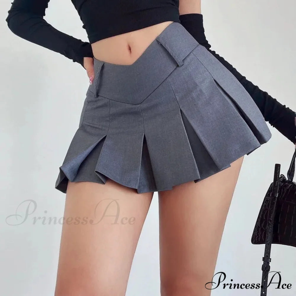 Tiny A-Line V Waist Skirt Grey / XS skirts-250223