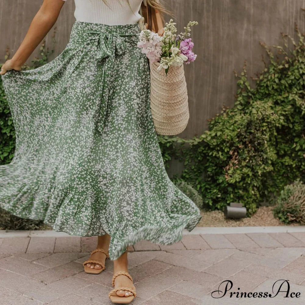 Tiny Blossom Frill Korean Fashion Tall Waist Swing Extended Skirt skirt-250126