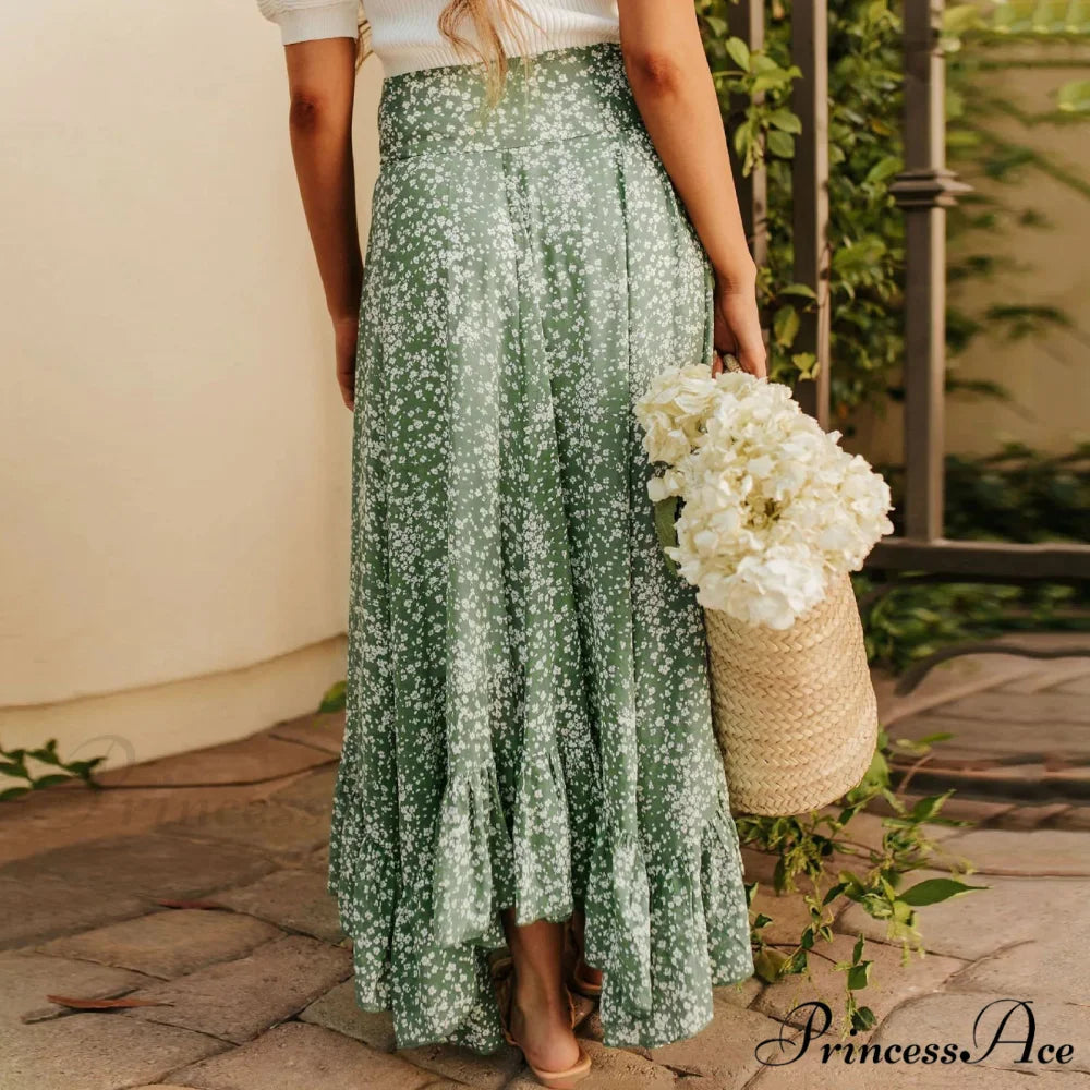 Tiny Blossom Frill Korean Fashion Tall Waist Swing Extended Skirt skirt-250126