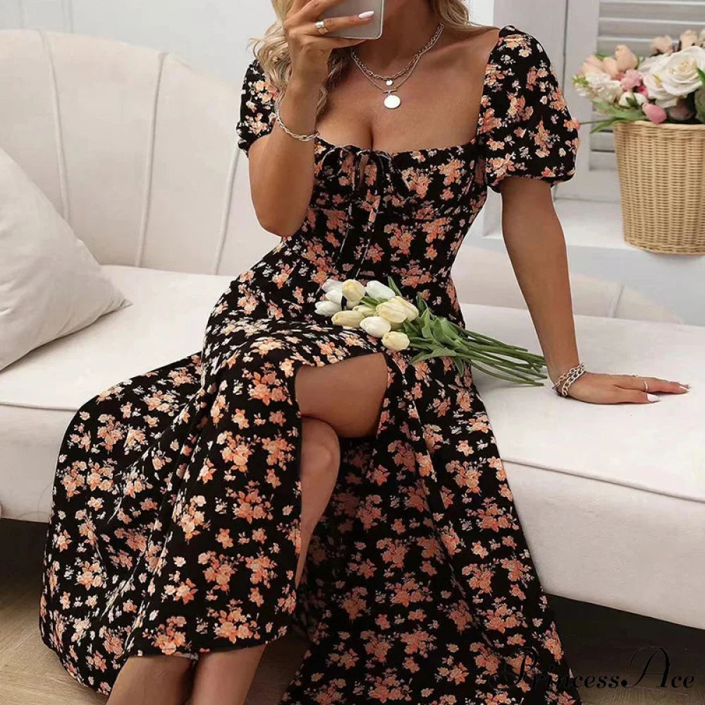 Tiny New Blossoming Narrow Fit Opening Camisole Blossoming Dress Black / S floraldress-250126