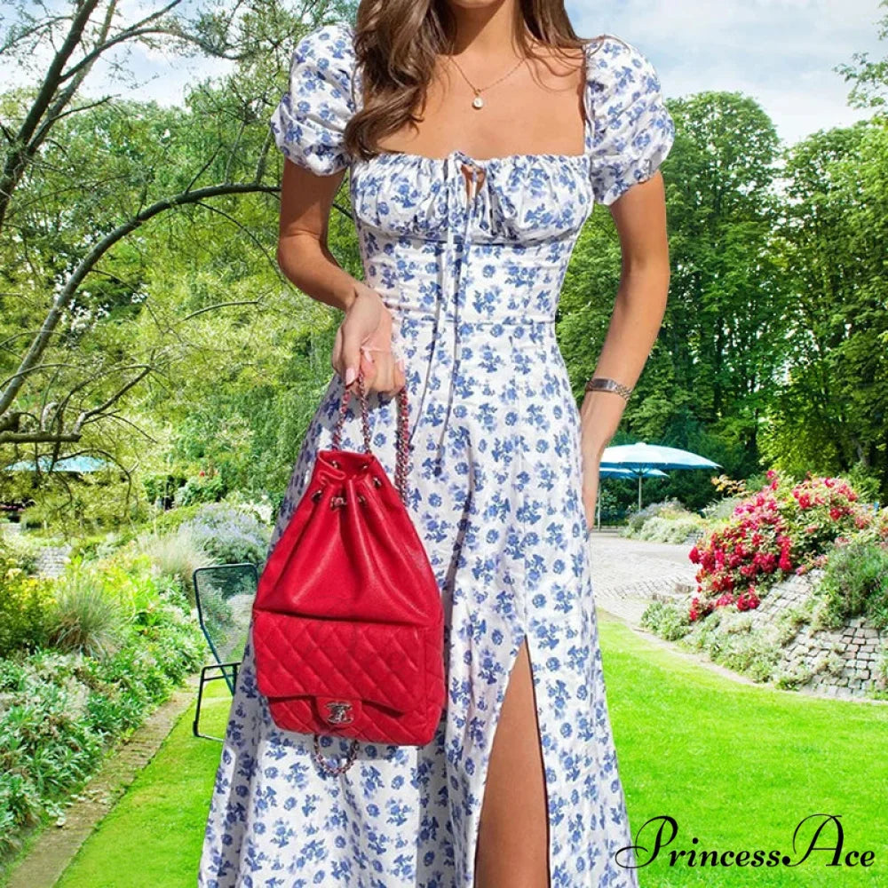 Tiny New Blossoming Narrow Fit Opening Camisole Blossoming Dress Blue / S floraldress-250126