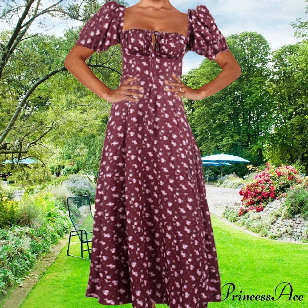 Tiny New Blossoming Narrow Fit Opening Camisole Blossoming Dress Claret / S floraldress-250126