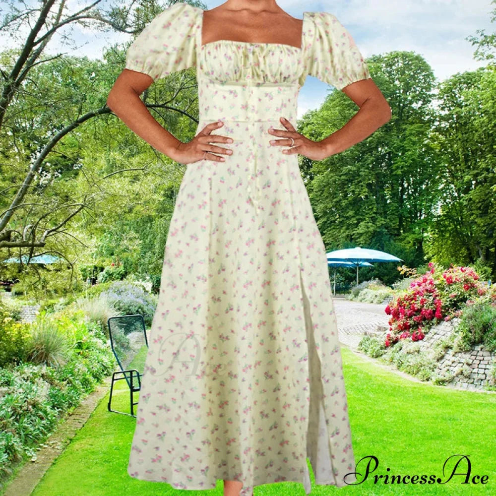 Tiny New Blossoming Narrow Fit Opening Camisole Blossoming Dress Light Yellow / S floraldress-250126