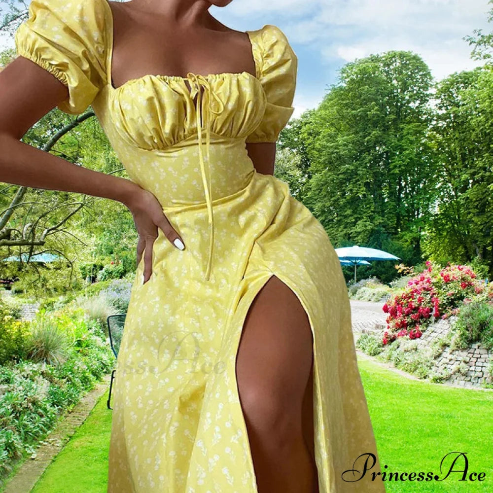 Tiny New Blossoming Narrow Fit Opening Camisole Blossoming Dress Yellow / S floraldress-250126