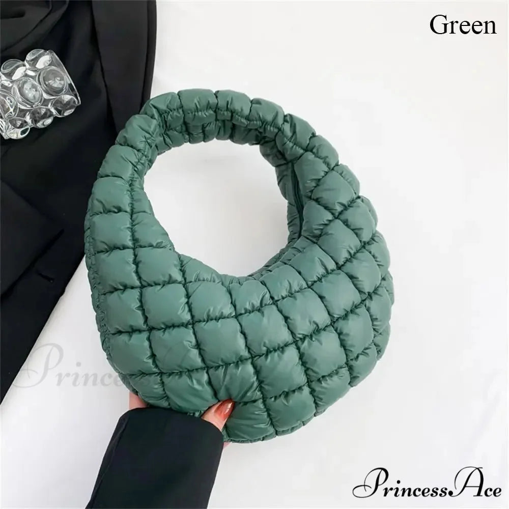 Tiny Quilted Tote Cotton Padded Shoulder Purse Green handbag-250126