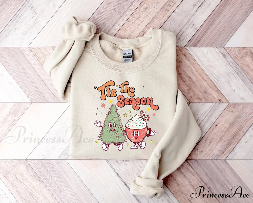 Tis The Season Cute Tree Cups Printing Popular Gift Christmas Hoodie creamy-white / S Christmas Hoodies-L