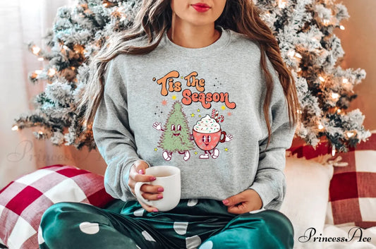 Tis The Season Cute Tree Cups Printing Popular Gift Christmas Hoodie GRAY / S Christmas Hoodies-L