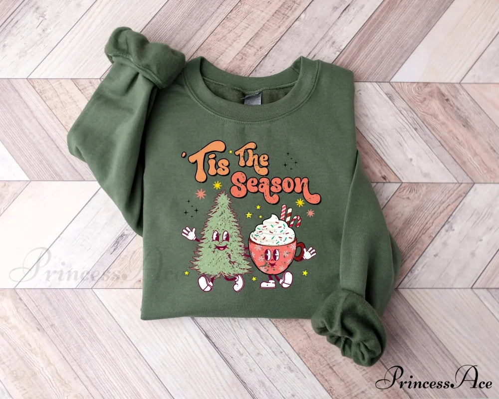 Tis The Season Cute Tree Cups Printing Popular Gift Christmas Hoodie Green / S Christmas Hoodies-L