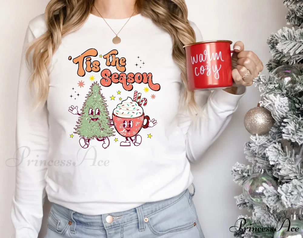 Tis The Season Cute Tree Cups Printing Popular Gift Christmas Hoodie WHITE / S Christmas Hoodies-L
