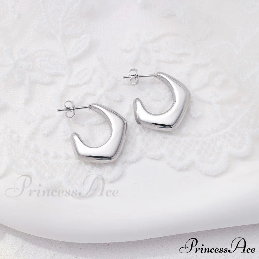 Titanium Steel C Shape Irregular Stud Earrings