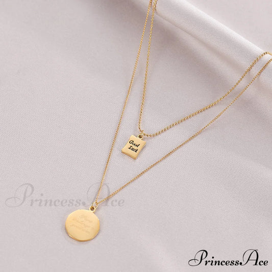 Titanium Steel Lucky Mini Board Double Layer Necklaces