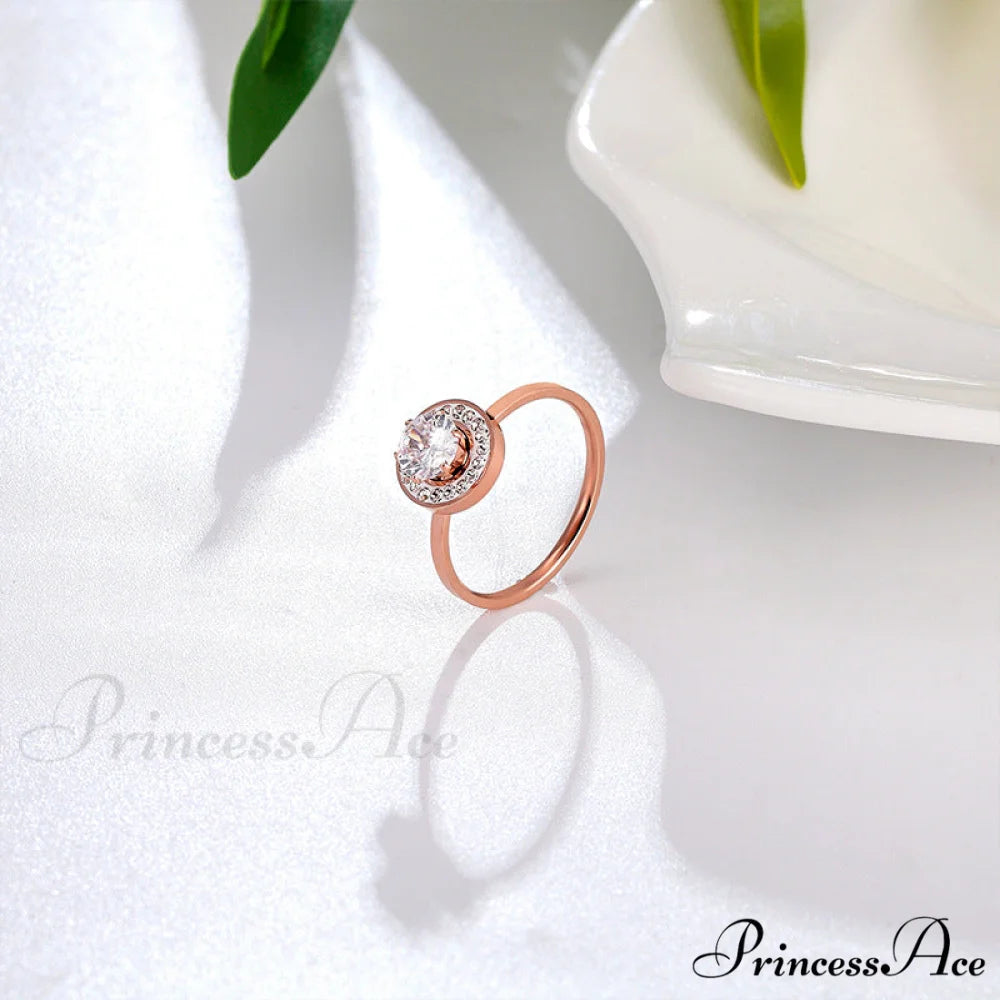 Titanium Steel Shining Diamond Hoop Ring rose gold / 6