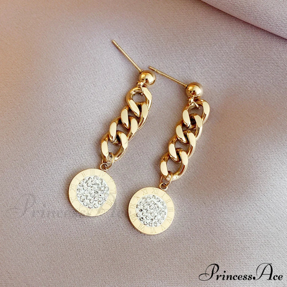 Titanium Steel Simple Style Diamond Studded Plate Earrings