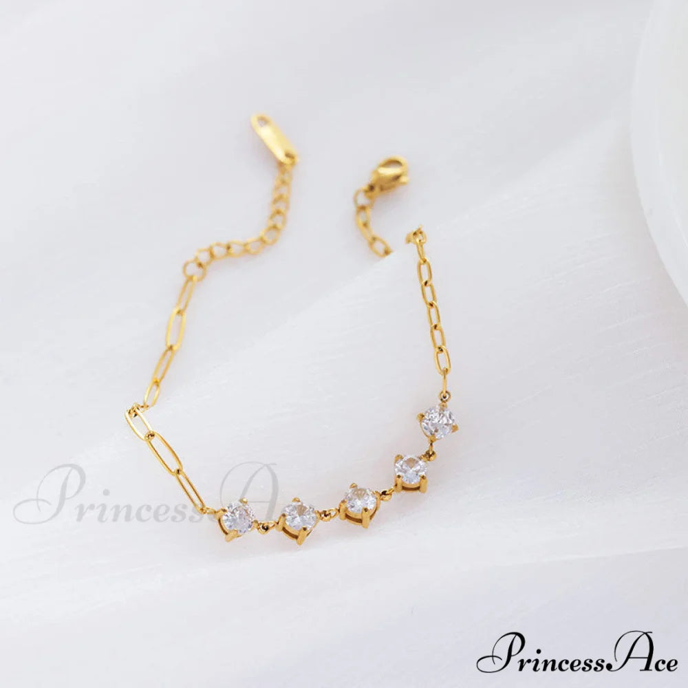 Titanium Steel White Zircon Paperclip Chain Bracelet