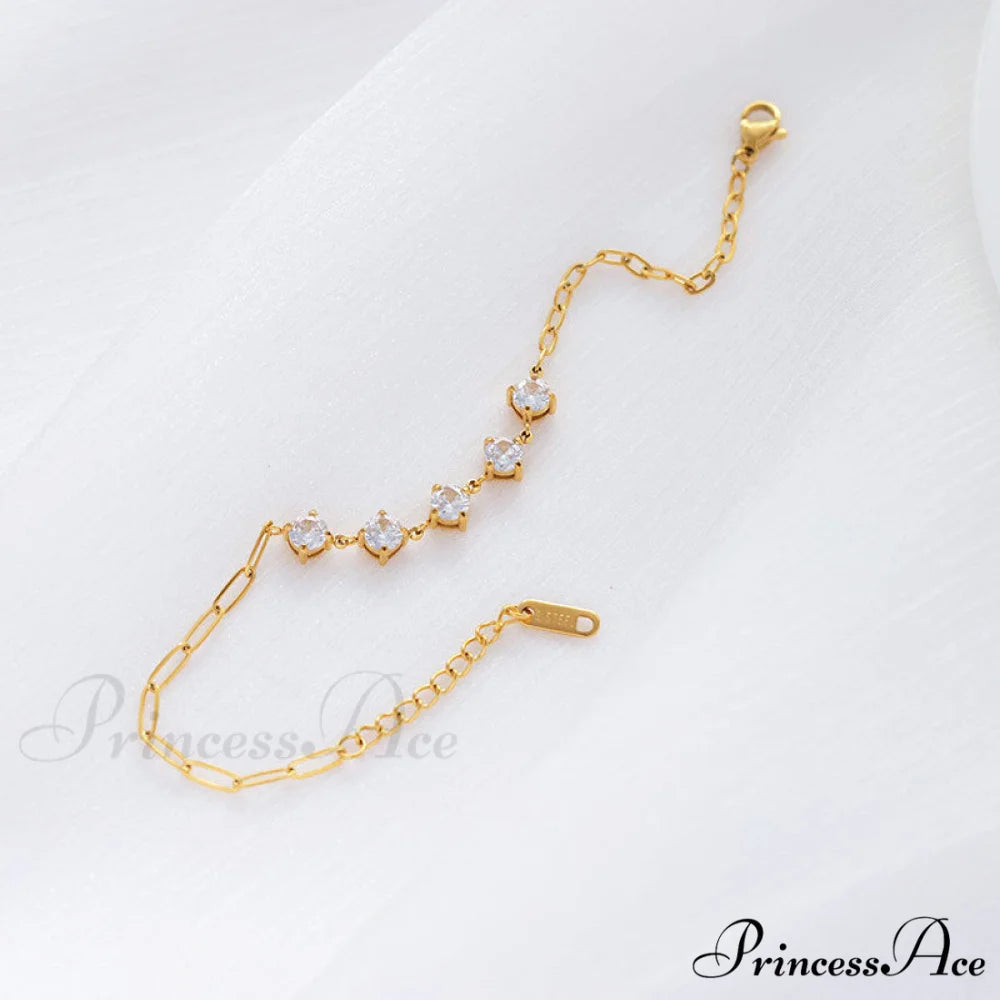 Titanium Steel White Zircon Paperclip Chain Bracelet