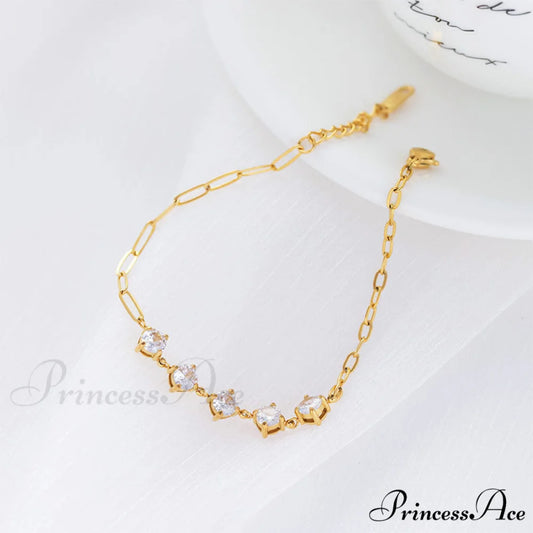 Titanium Steel White Zircon Paperclip Chain Bracelet