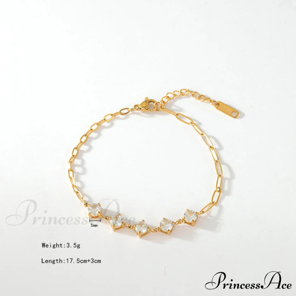 Titanium Steel White Zircon Paperclip Chain Bracelet
