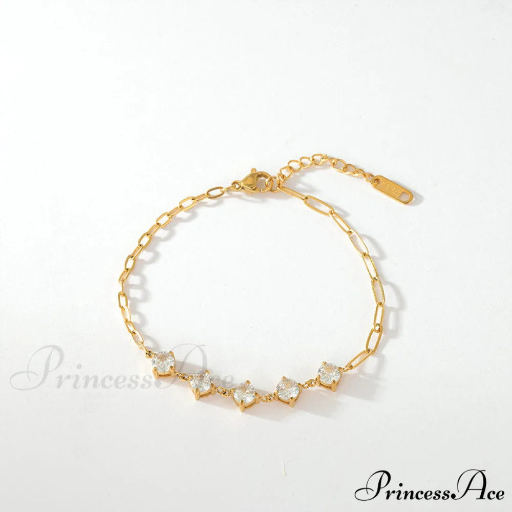 Titanium Steel White Zircon Paperclip Chain Bracelet