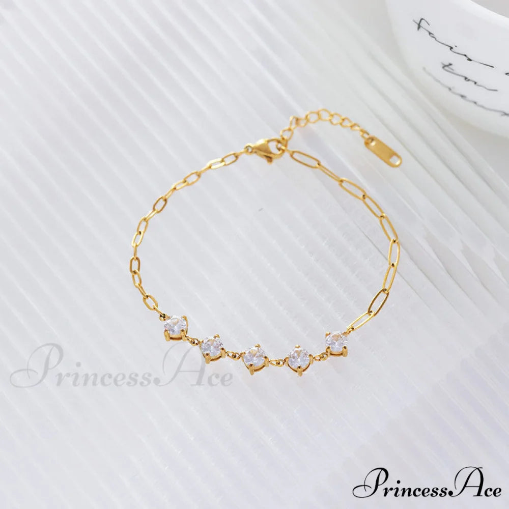 Titanium Steel White Zircon Paperclip Chain Bracelet