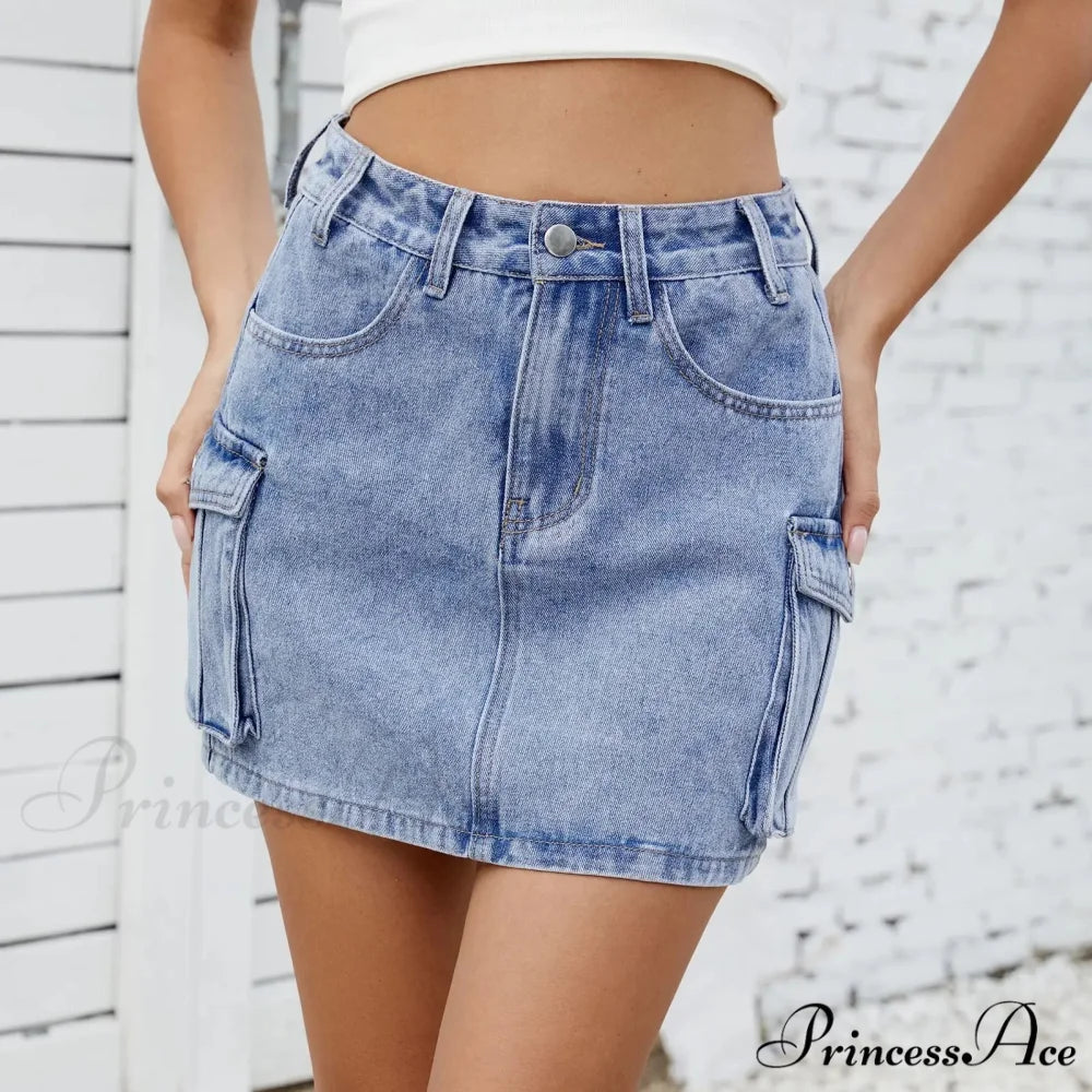 Tooling Pocket Cleansed Denim Skirt skirts-250223